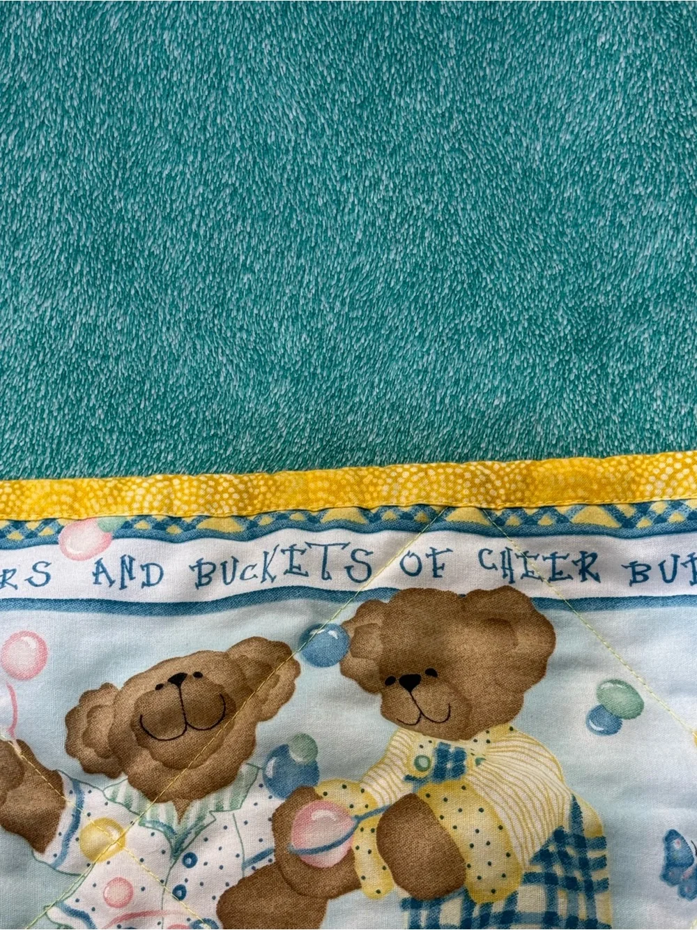 Blue & Yellow Teddy Bear 40” X 40” Quilted Baby Blanket